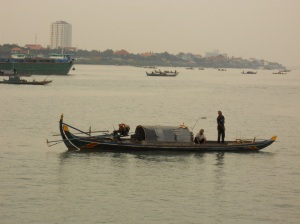 Traditional fishing in industrialized area